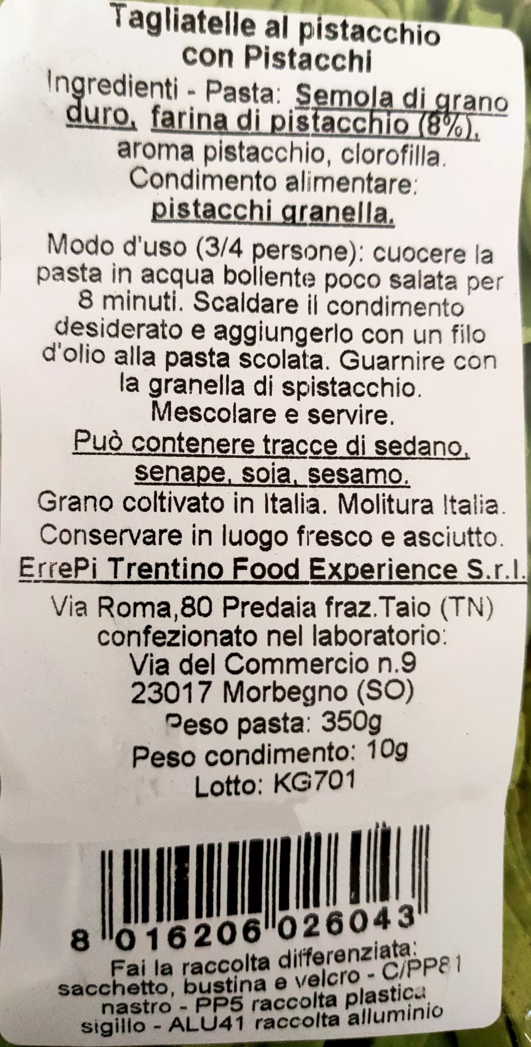 TAGLIATELLE AL PISTACCHIO