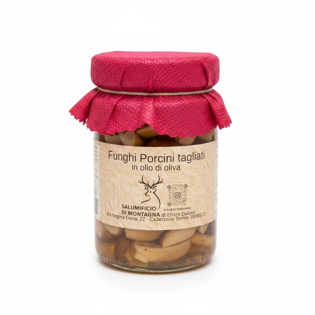 Porcini Tagliati in Olio d'Oliva - Sfondo Bianco 1:1