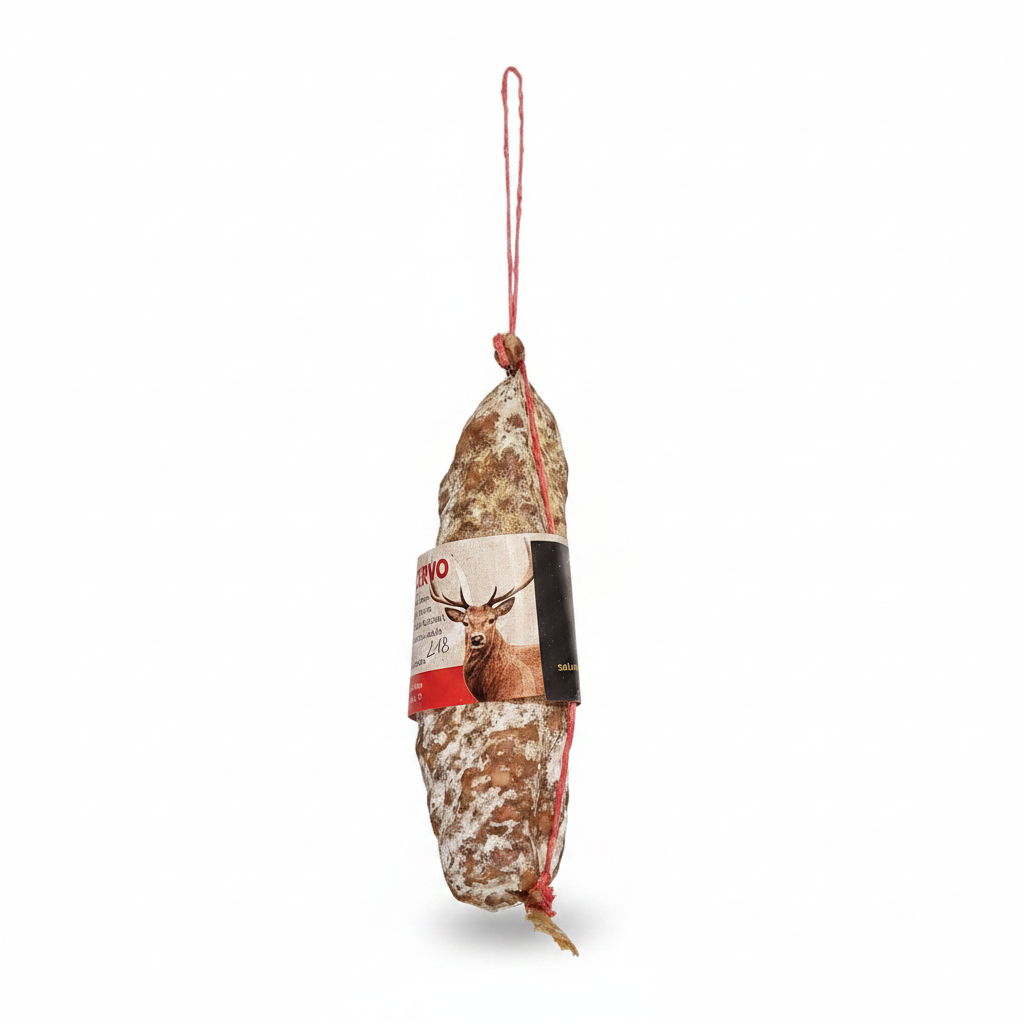 Salame di cervo sfondo bianco